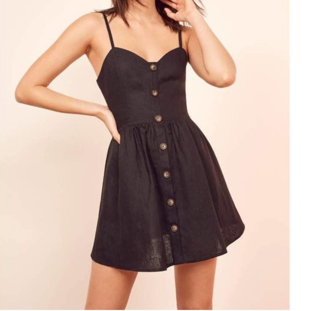 REFORMATION. Black linen mini dress